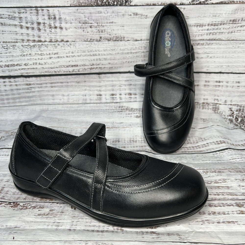 Orthofeet Women's 11D WIDE Celina Mary Jane Shoes Leather Upper Adjustable
